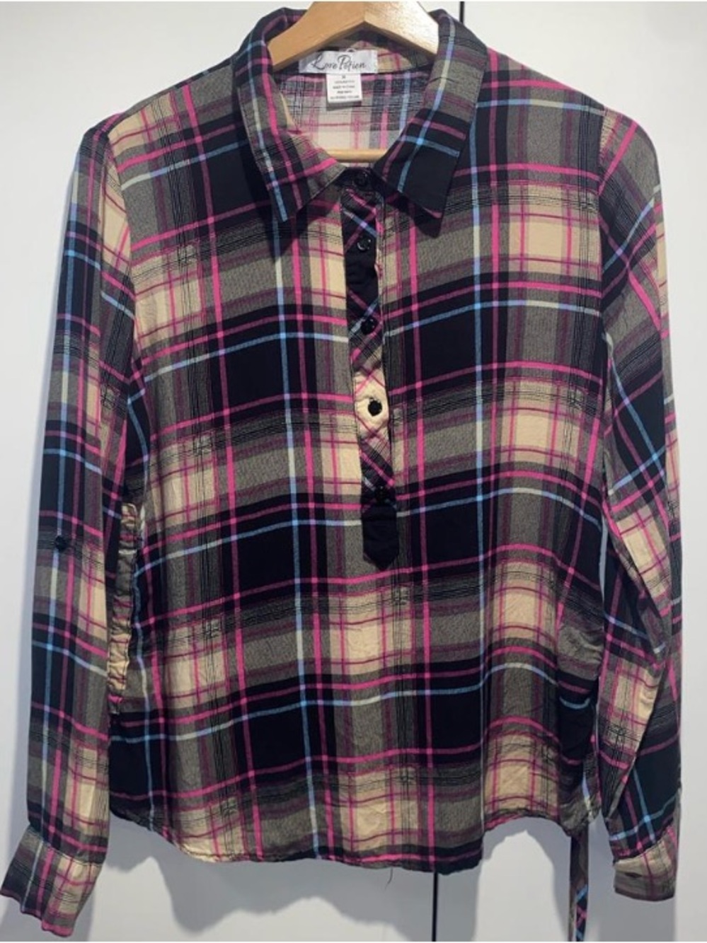 Love Potion Black, Pink & Blue Plaid Shirt